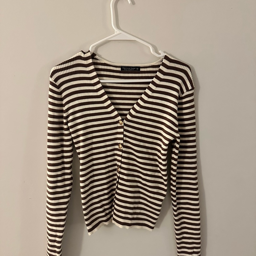 Striped Brown and White Cardigan